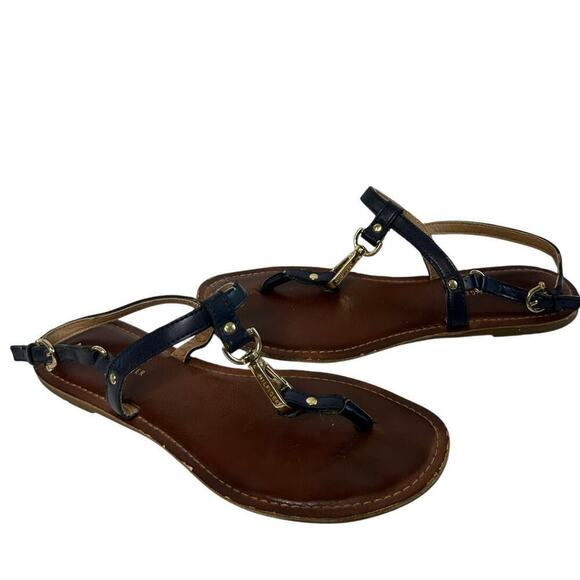 Tommy Hilfiger Size 7.5 Navy Blue Strap Lenita Thong Flat Sandals Summer Vacay - Picture 2 of 8